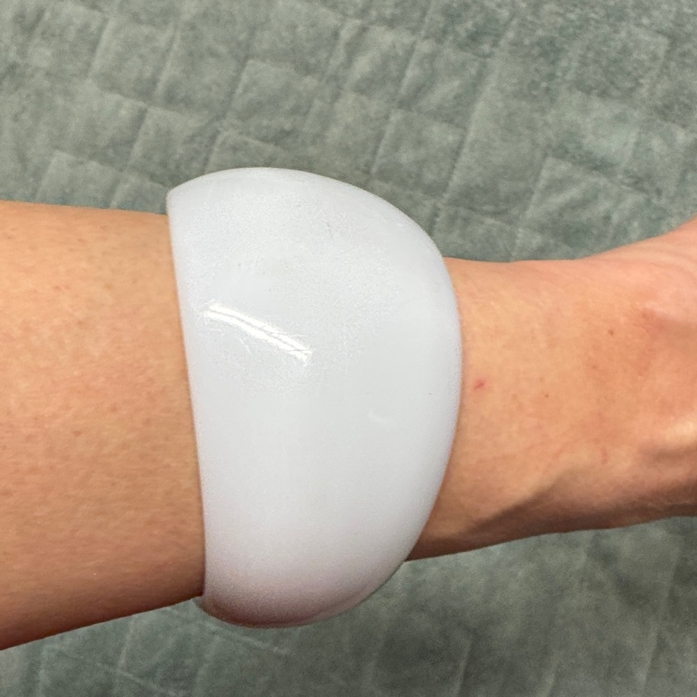 Vintage Plastic Bangle Bracelet, Asymmetrical, Pearl White, Retro, Boho